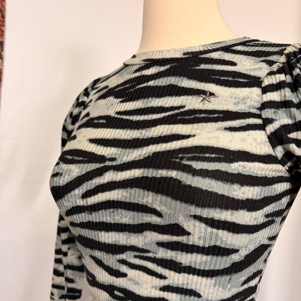 LIKE FLO Gorgeous Zebra Print Ribbed Long Sleeve top with star embroidery - Picture 3 of 14